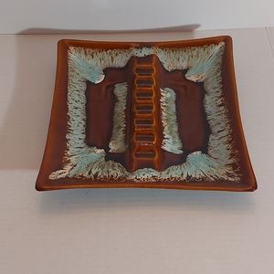 Brown Ivory Pottery Art Glaze Ashtray Large MCM